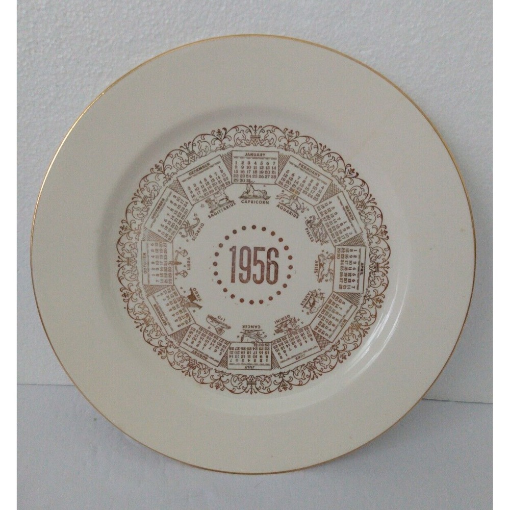 Homer Laughlin 1956 Zodiac 10" Plate Skytone Gold Trim Astrology EXCELLENT